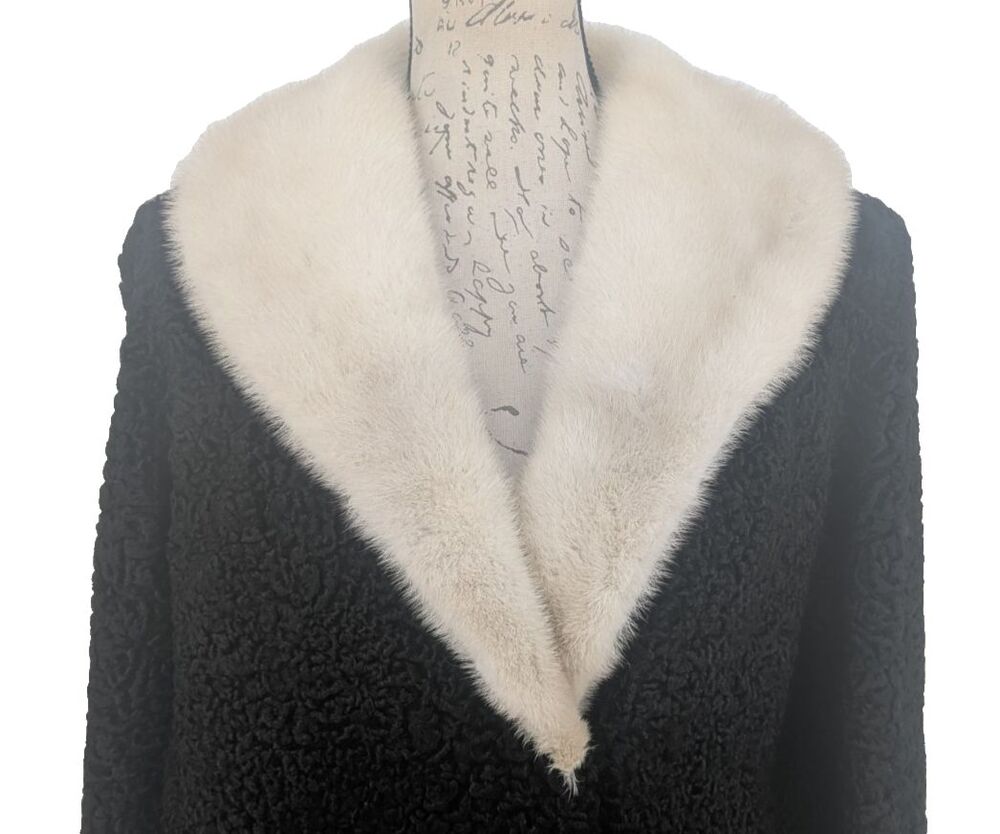 PERSIAN LAMB Coat 42" Bust Black Beautiful Collar WINDCREST for WINKLEMANS VTG